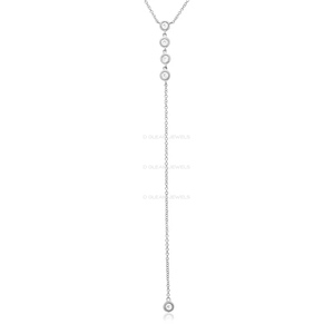 Drop Bezel Lariat <b>Necklace</b>, 14K Gold Lab Diamond Y <b>Necklace</b>, Minimalist Diamond Drop <b>Necklace</b>, Dainty Layering Jewelry, Gift for - Product Image 3