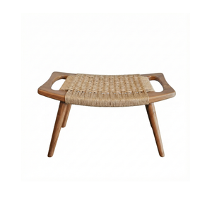 Premium Handcrafted Teak Wood Stool with Woven Rope Seat Minimalist Bench <b>Footrest</b> for Your Elegant Modern Home Living Room - Product Image 1