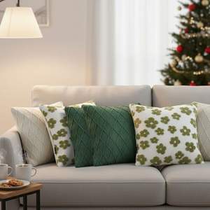 Juego de 6 Fundas de Almohada de Punto Trenzado con Diseño de Diamantes SOGA, Verde Bosque y Crema - Decorativas y para Cojines - Product Image 6