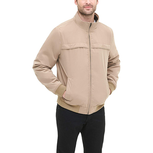 <b>Men's</b> Beige Solid Color Zipper Closure Stand Collar OEM Service Polyester Material Regular Fit Value To Money Bomber <b>Jacket</b> - Product Image 2