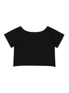 Nom du produit : T-shirt court noir à col bateau  Noms alternatifs : T-shirt court noir à col large pour femme, coupe ajustée, style crop top - Product Image 2