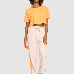 Women's Orange <b>Cropped</b> T-Shirt O-Neck Short Sleeve Solid Color Casual Knitted Loose Fit Spring Summer - Product Image 4