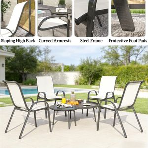 Set di 4 Sedie da Pranzo Beige per Esterni con Schienale, Ideali per Terrazze e Giardini - Product Image 4