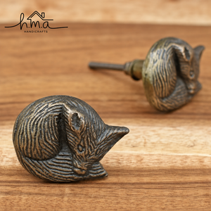 Handcrafted Brass Sleeping Cat Cabinet <b>Knob</b> Antique Finish Animal <b>Drawer</b> Pull Decorative Wardrobe Door Handle Furniture Accent - Product Image 6