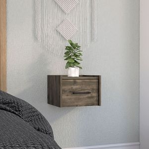 Comodino Sospeso Marrone Scuro con Cassetto Singolo e Maniglia, Tavolino da Parete e Tavolino Laterale per Camera da Letto - Product Image 1