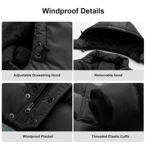 Veste d'hiver rembourrée en duvet pour homme, noire, à capuche, avec garniture en fourrure, coupe-vent, coupe classique, style décontracté, fermeture éclair - Product Image 4