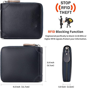 กระเป๋าสตางค์แบบพับสองตอนสีเทาอมฟ้า ขายส่ง OEM คุณภาพสูง หนังแท้ รับทำโลโก้ ขนาดสั้น ใส่บัตรได้หลายใบ MOQ ต่ำ - Product Image 5