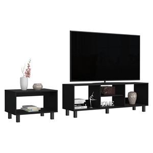 Set da Soggiorno Carter in 2 Pezzi Nero con Mobile TV e Tavolino dal Design Essenziale - Product Image 3