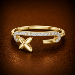 Bague en or jaune 18 carats avec diamant de laboratoire taille ronde, pavé papillon, bande ouverte, DEF VVS, pour femme, bijoux fins, OEM - Product Image 1