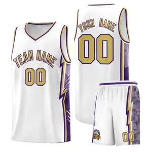 Conjunto de Camiseta de Baloncesto sin Mangas con Cuello en V, 100% Poliéster Blanco para Sublimación Dorada, Nombre y Número Personalizados, Malla Transpirable - Product Image 1