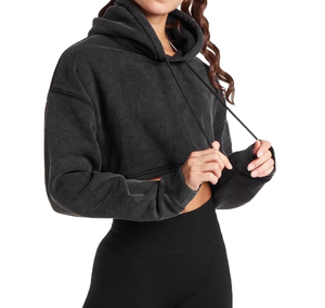 Women Streetwear Cropped Hoodie 100% Cotton Winter Pullover Hooded Sweatshirt Canvas Lined Custom Logo Fashion <b>Crop</b> <b>Top</b> - Product Image 1