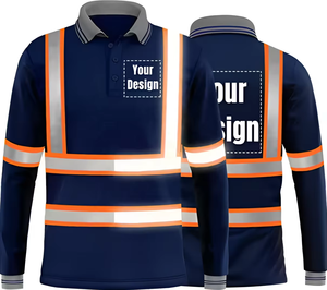 Men's Long Sleeve Hi Vis Polo <b>Work</b> Shirt Birdeye Mesh & Safety Reflective Polyester with Pockets Customizable Logo for Workwear - Product Image 6