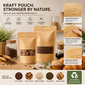 Matte Window Kraft Paper Stand Up <b>Pouch</b> with Zipper Resealable for Coffee Bean and Nut Packaging - Product Image 4