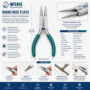 Pince à bec rond de précision pour bijoux, en acier inoxydable, outil de perlage et de torsion de fil avec poignées antidérapantes en PVC - Product Image 2