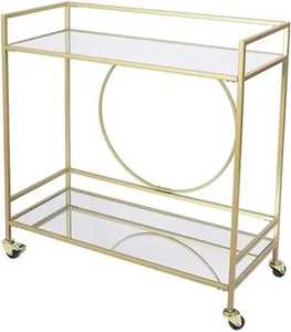 Modern Champagne Gold Bar <b>Cart</b> 2 Tier Glass Mirror Serving <b>Trolley</b> Elegant Rolling Wine Beverage Kitchen Storage Organizer - Product Image 4