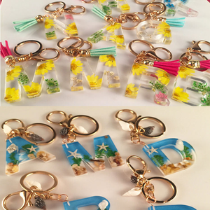 Hot Selling Traditional Acrylic Resin 26 <b>Initials</b> Pendant Keychain Flower Shell Amber Handbag Charm Gift Handcrafted High - Product Image 5
