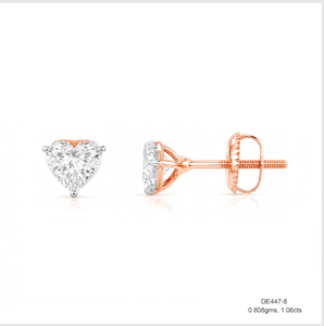 Boucles d'oreilles en diamant de laboratoire en forme de cœur, or rose 14 carats, 1,06 ct, classiques, certifiées IGI, cadeau de mariage pour femme - Product Image 3