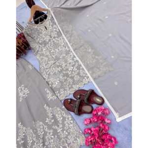 เสื้อ georgette เทียมหนักของผู้หญิง & ชุด plazzo พร้อม Dupatta สำหรับใส่ไปงานปาร์ตี้ - Product Image 6