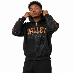Sweat à capuche zippé imprimé Valley Dreams pour homme, design noir et orange, coupe classique, en polyester tricoté, idéal pour l'automne - Product Image 2