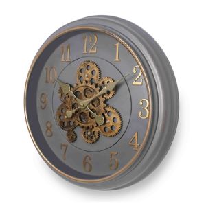 Moving gear wall <b>clock</b> 18 inch gray luxury rustic frame with <b>silent</b> vintage gold numbers for home décor - Product Image 2