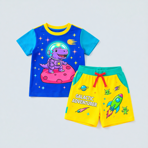 Ensemble de vêtements en coton pour enfants, t-shirt et short, tenue légère et respirante pour l'été - Product Image 3