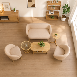 Conjunto de Sofá Moderno de Madera Curvada con Tapicería Beige, Diseño Escandinavo para Sala de Estar, Acabado Mate Ecológico - Product Image 4