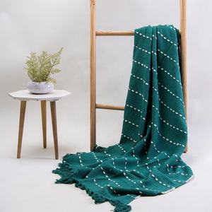 Housse de canapé en coton vert personnalisée, tissée, broderie de voyage, style décoratif moderne, jeté de canapé - Product Image 4