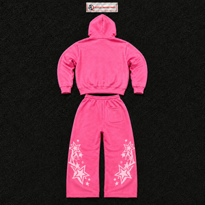 Conjunto de sudadera con capucha y pantalones deportivos con estampado de estrellas rosas para hombre, conjunto de dos piezas a juego, estilo urbano, en oferta - Product Image 6