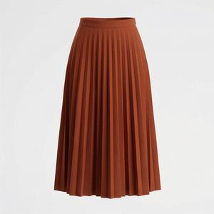 Women's Elegant High Waist Pleated <b>A</b>-<b>Line</b> <b>Knee</b>-<b>Length</b> Polyester <b>Skirt</b> Solid Color Spring/Fall - Product Image 1