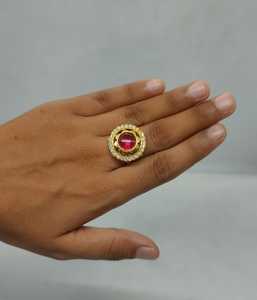 Charming Round Pink Crystal <b>Ring</b> Gold Plated Floral Scalloped CZ Halo Statement Fashion Jewelry for Women <b>Girls</b> Wholesale - Product Image 3