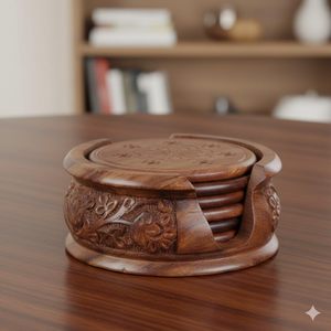 Premium Handcrafted Wooden Tea Coaster Stand Marble Kitchen Antique Handcrafted <b>Coffee</b> Coasters for Home Office Kitchen Decor - Product Image 4