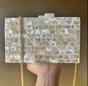 Modern Trendy Brass Mother of <b>Pearl</b> Handbag Best Quality <b>Clutch</b> Wedding Gift Use High Profile Purse Made From India - Product Image 6