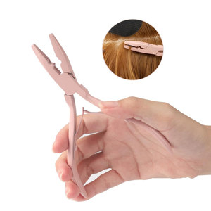 Stainless Steel Hair Extension <b>Tools</b> <b>Kit</b> Microlink Pliers with Non Slip Handles Hair Beading <b>Tool</b> Pulling Hook Pink Color - Product Image 2