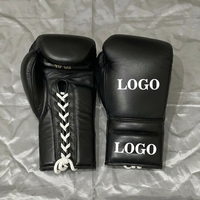 Fabrication en usine de gants de boxe personnalisés avec logo, en cuir véritable, à lacets, pour entraînement professionnel de kickboxing, pour adultes.