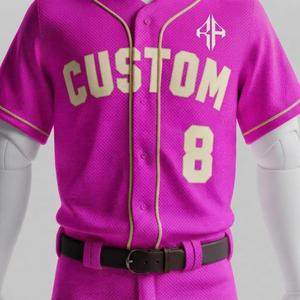 Uniforme de Béisbol de Manga Corta para Hombre, Color Rosa y Blanco, con Estampado Sublimado, Material 100% Poliéster de Alta Calidad, por RIVIAN ATLANTIC - Product Image 6