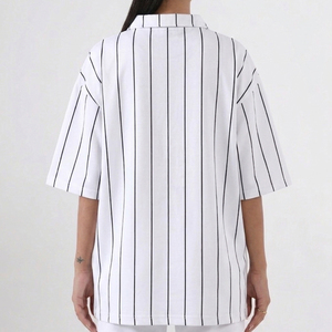 Camisa Oversize de Mujer, Sólida, Transpirable, Estilo Vintage, Manga Corta, Casual, Poliéster/Algodón, Hombros Caídos, para Verano - Product Image 2
