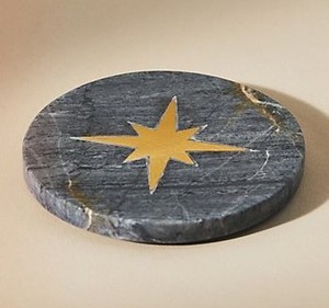 Round Stone Coaster With Gold Star Design 300mm Diameter Modern <b>Table</b> <b>Mat</b> Non Slip - Product Image 2