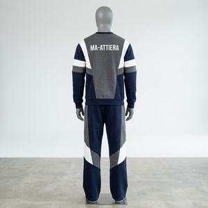 <b>Men</b> <b>Navy</b> Blue Grey White Color Block Crewneck Sweatshirt <b>Jogger</b> Pants Set Casual Streetwear Tracksuit - Product Image 4
