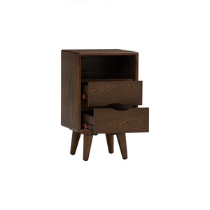Mid Century Modern Nightstand with Open Shelf and 2 Drawers Solid Wood Bedside <b>Table</b> Walnut Finish Bedroom <b>Side</b> <b>Table</b> and <b>Sofa</b> - Product Image 2