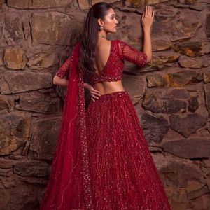 Lehenga Choli Premium Bordado con Redes de Zari y Cuentas de Cristal, con Dupatta Hecha a Mano, Fabricado por Royal Exports - Product Image 4