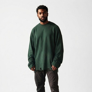 T-shirt Homme Style Grunge Effet Vieilli Oversize Lavage Vintage Manches Longues Col Rond Coupe Ample Coton Lourd 100% - Product Image 1