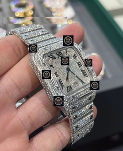 Reloj Mecánico de Lujo con Moissanita, Unisex, Completamente Adornado con Diamantes, Números Romanos, Estilo Hip Hop, Caja Cuadrada de Acero Inoxidable, Resistente al Agua 10 Bar - Product Image 1