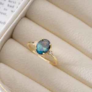 Bague ovale en vermeil avec tanzanite bleu violet, pierre précieuse, argent sterling 925 plaqué or 14 carats, style vintage, pierre de naissance de décembre - Product Image 2