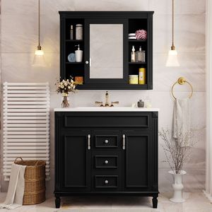 Mobile Bagno Moderno da 90 cm con Specchio Nero, Lavabo Integrato, 2 Ante a Chiusura Ammortizzata e 2 Cassetti - Soluzione Salvaspazio - Product Image 3