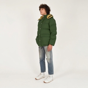 Oem Men's Green Puffer <b>Jacket</b> With Hood Turn-down Collar Button Closure Windproof Thick Polyester Winter Casual Coat - Product Image 2