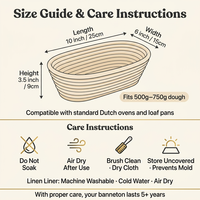 Panier de levage en rotin naturel sans éclats pour la cuisson du pain au levain, ensemble banneton/brotform avec doublure, compatible avec un kit de cocotte hollandaise de 6 pintes