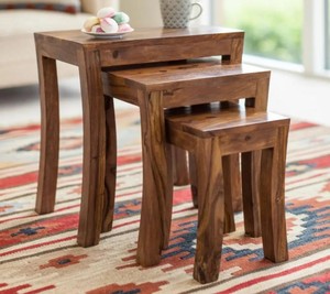 Handcrafted Indian Solid wood 3-Piece End <b>Table</b> Set | <b>Space</b> <b>Saving</b> Stackable Wooden Stools | Pindel Handicraft Export - Product Image 6