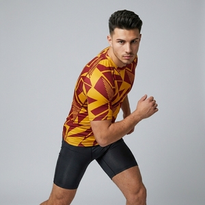 Men's Quick Dry Compression Sport Shirt Short Sleeve Geometric Pattern Gradient Color Slim Fit O-Neck Workout Top - Product Image 3