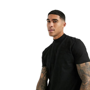 Fashionable 230 GSM Cotton Jersey Mock Neck <b>Half</b> <b>Sleeve</b> <b>T</b> <b>Shirt</b> Custom Logo Oversized Blank Short <b>Sleeve</b> Men's Casual <b>T</b> <b>Shirt</b> - Product Image 4