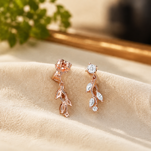 Marquise Cut Diamond <b>Dangle</b> <b>Earrings</b> Plated Rose Gold Nature Inspired Jewelry Round Shape Moissanite Engagement Party - Product Image 2